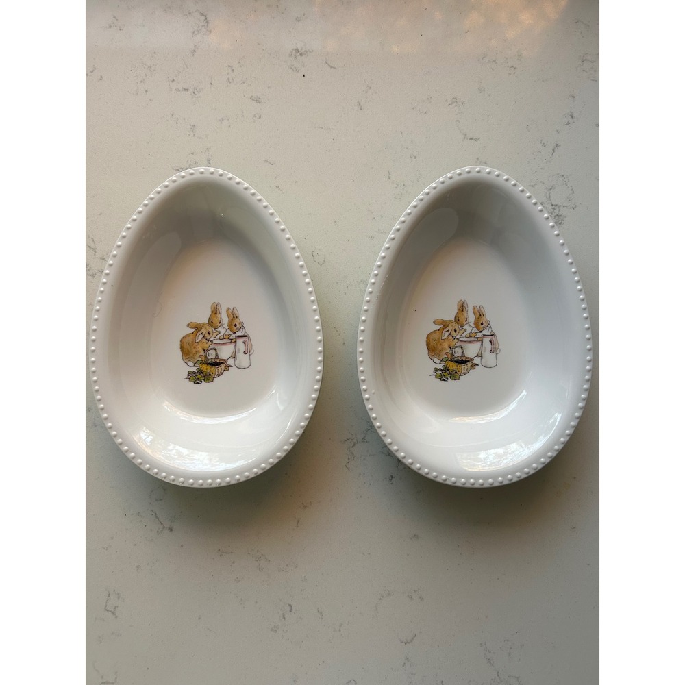 Pottery Barn Kids Beatrix Potter Bunny Egg Dish Set 2 Pastel Green
